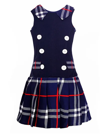 Naughty Ninos Sleeveless Checkered Dress - Navy Blue