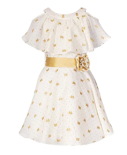 Naughty Ninos Half Sleeves Glittery Butterfly Printed Dress - White