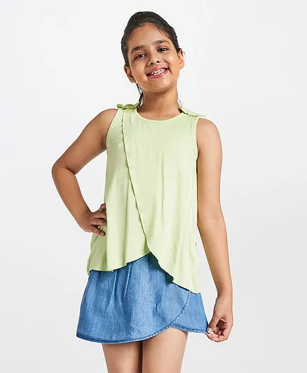 Global Desi Girl Sleeveless Solid Colour Top - Light Green