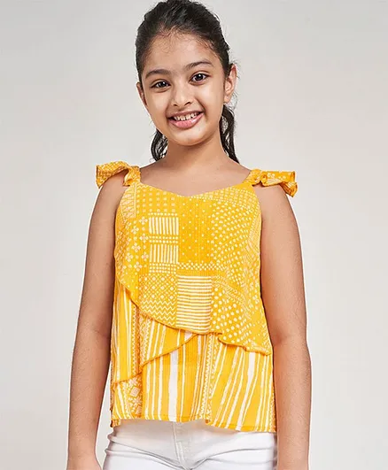 Global Desi Girl Sleeveless Abstract Print Top - Yellow