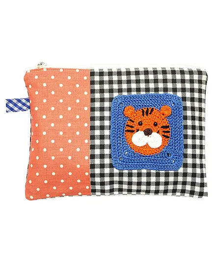 Happy Threads Cotton Pouch with Hand Made Tiger Crochet - Multicolor
