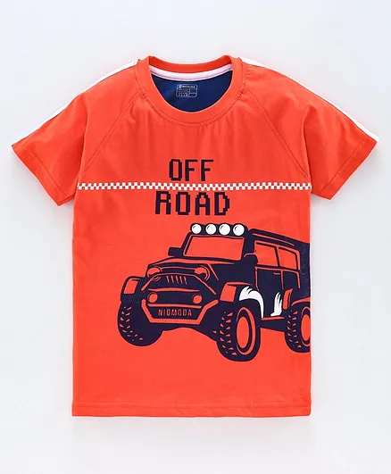 Niomoda Half Sleeves T-Shirt Text And Car Print - Red