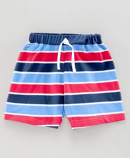 Ojos Mid Thigh Length Striped Shorts - Blue Red