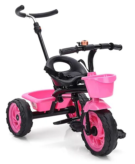 pink tricycle with push handle