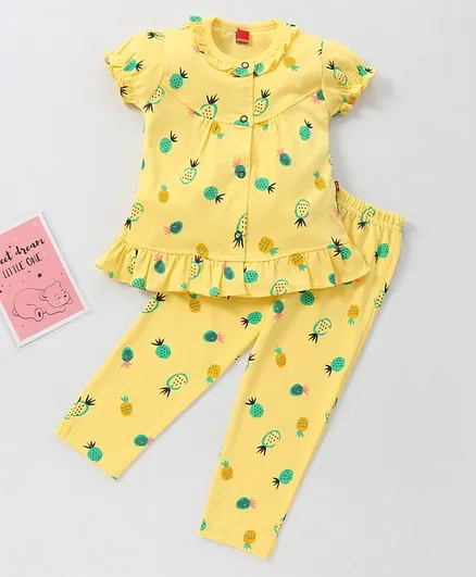 Wow Clothes Half Sleeves Night Suit Pineapple Print - Yellow