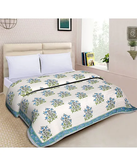 Mom's Home Organic Cotton Double Bedsheet with 2 Pillow Covers - Blue