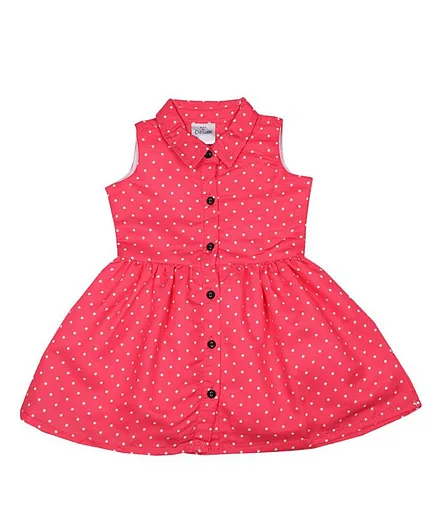 Doodle Girls Clothing Sleeveless Polka Dotted Button Down Dress - Red