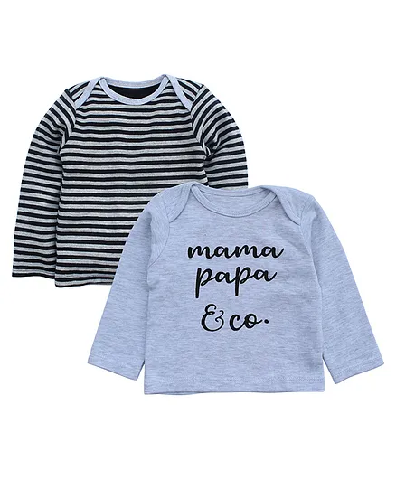 Kadam Baby Pack Of 2 Full Sleeves Striped & Mama Papa Printed Tee - Black & Blue