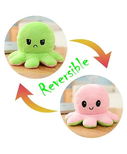 Toyingly Reversible Changing Mood Octopus Soft Toy Green And Pink - Height 20.32 cm