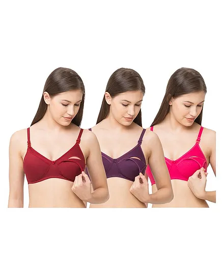 MomToBe Solid Combo Pack Of 3 Full Cup Non-Padded Feeding Bra - Multi Color