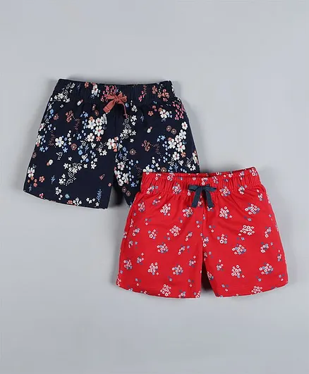 Plum Tree Pack Of 2 Floral Print Shorts - Red Blue