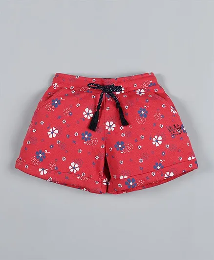 Plum Tree Floral Printed Shorts - Red