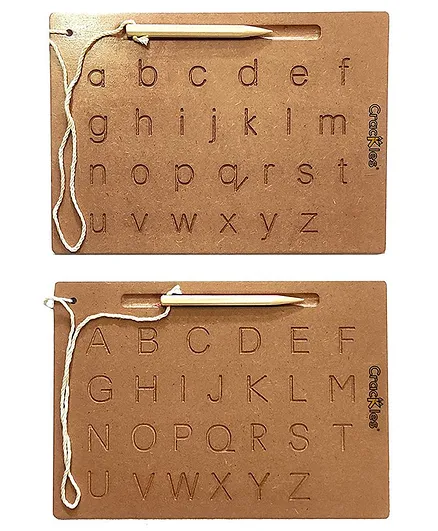 Crackles Wooden Upper & Lower Case Alphabet Tracing Board with Dummy Pencil Pack of 2 - Brown