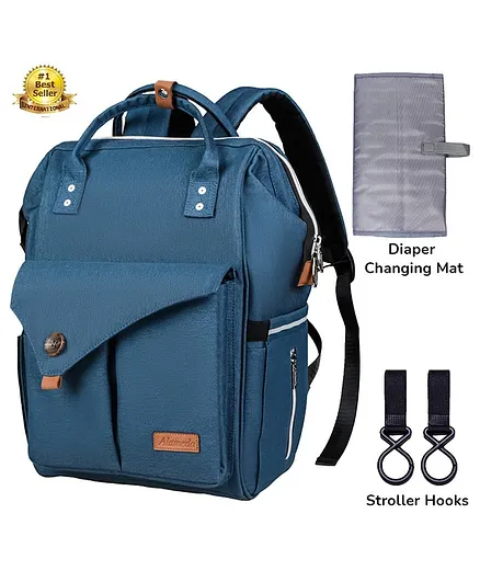 Alameda Diaper Backpack With Stroller Hooks & Diaper Changing Mat Large - Blue