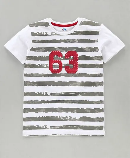 DEAR TO DAD Half Sleeves Striped Tee - White