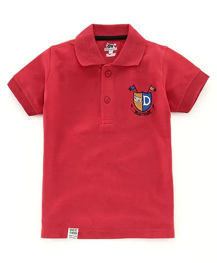 DEAR TO DAD Half Sleeves Solid Colour Polo Tee - Red