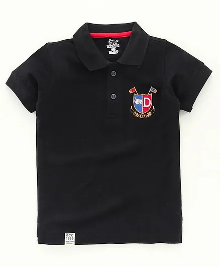 DEAR TO DAD Half Sleeves Solid Colour Polo Tee - Black