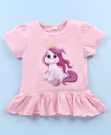 Kookie Kids Short Sleeves Top Unicorn Print - Pink