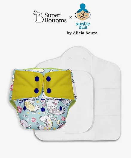 SuperBottoms Freesize UNO Reusable Cloth Diaper with 2 Dry Feel Magic Dry Pads - Blue