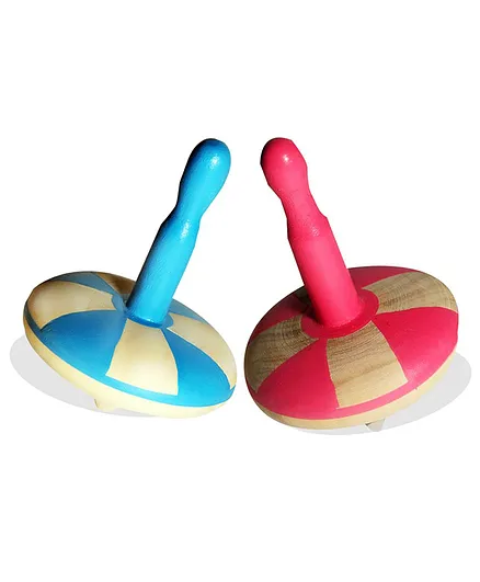 VParents Wooden Spin Tops Pack of 2 - Blue Pink