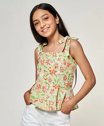 AND Girl Sleeveless Floral Print Top - Lime Green