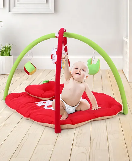 Babyhug Play Gym With Apple Cut & Mosquito Net - Red