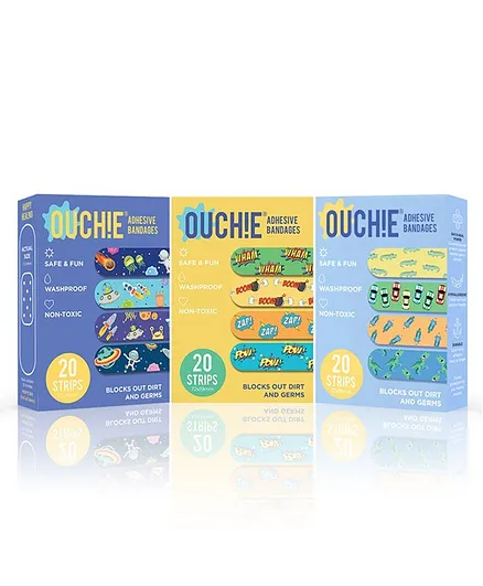 Ouchie Non-Toxic Printed Bandages Pack of 3 - 20 Bandages each