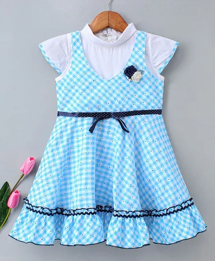 Enfance Core Short Sleeves Checked Dress - Blue