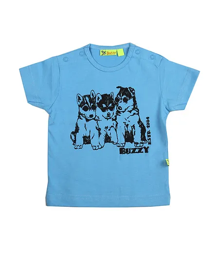 Buzzy Half Sleeves Dog Print T-Shirt - Blue