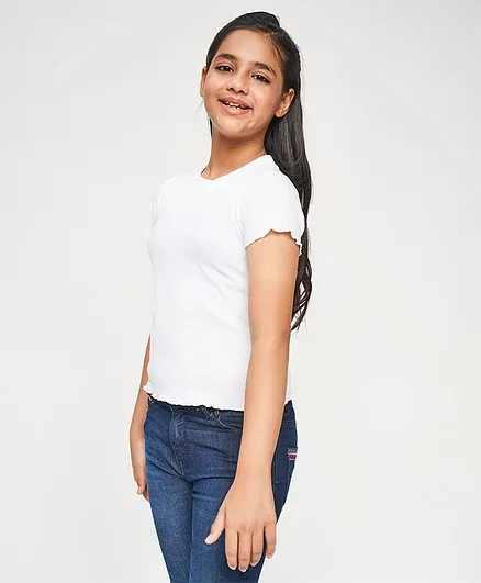 Global Desi Girl Short Sleeves Solid Top - White