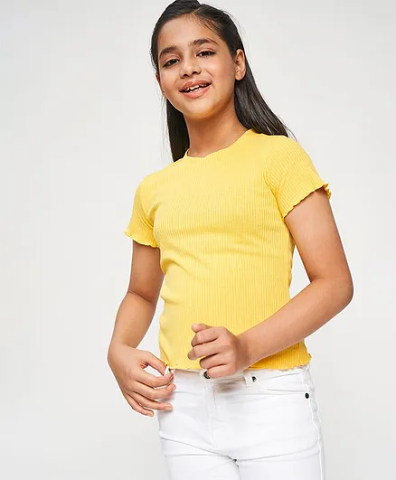 Global Desi Girl Short Sleeves Solid Top - Mustard Yellow