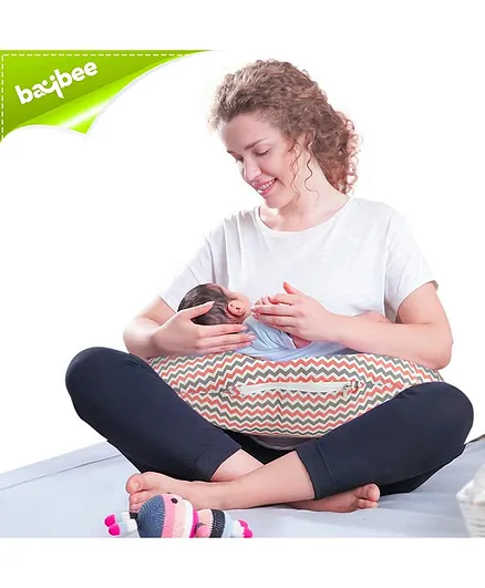 Baybee Portable Breast Feeding Pillow Waves Print - Red