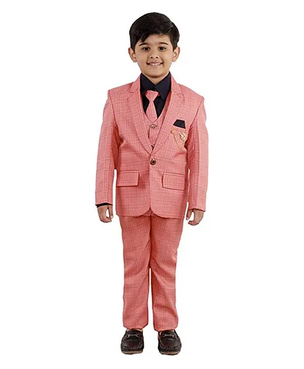 Fourfolds Solid Full Sleeves 5 Piece Party Suit - Pink