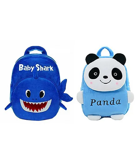 Frantic Fish & Panda Design School Bag Pack of 2 Blue - 13 Inches Each