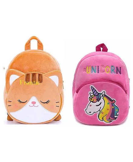Frantic Kitty & Unicorn Design School Bag Pack of 2 Brown Pink - 13 Inches Each