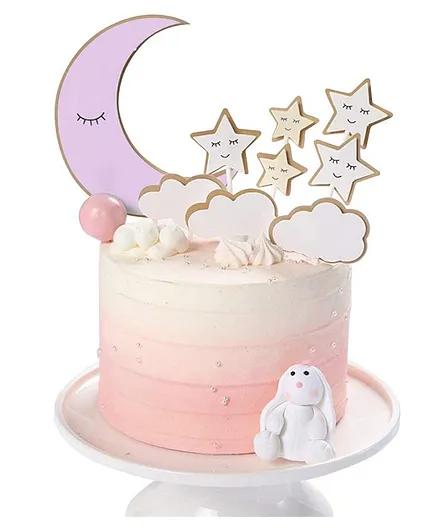 Party Propz Cloud And Moon Birthday Cake Toppers Pink - Pack of 9