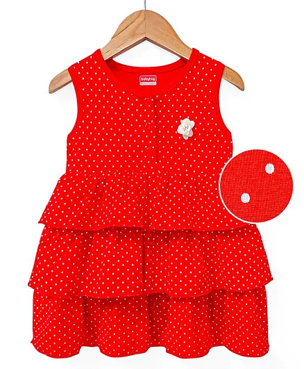 Babyhug Sleeveless Frock Polka Dot Print - Red