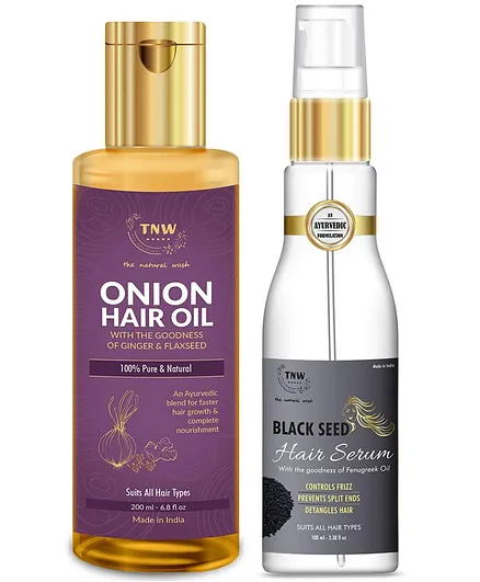 TNW -THE NATURAL WASH Onion Hair Oil & Black Seed Hair Serum Combo - 200 ml -  100 ml