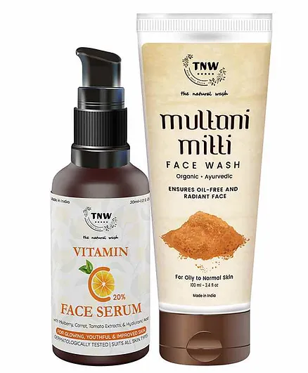 TNW -THE NATURAL WASH Vitamin C Face Serum And Multani Mitti Face Wash Combo - 30 ml -  100 ml