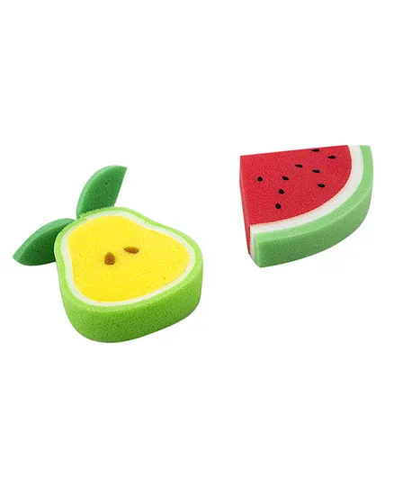 Baby Moo Fruit Shaped Sponge Bath Pack of 2 - Red & Yellow