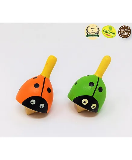A&A Kreative Box Wooden O Beetle Pyramid Spinning Tops Pack of 2 (Colour May Vary)