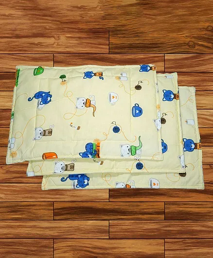 Mittenbooty Diaper Changing Mat Set of 3 with Removable Waterproof Sheet Cat Print- Yellow