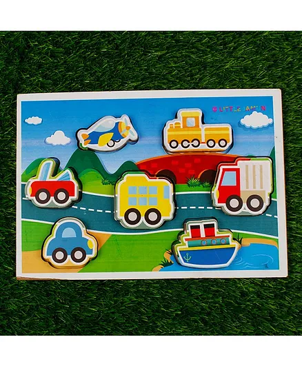 Little Jamun 3 in 1 Transport Vehicles Wooden Board Puzzle Multicolor - 7 Pieces