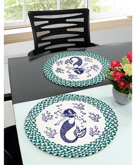 Saral Home Cotton Printed Table Mat Pack of 2 - Green White