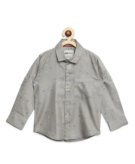 AJ Dezines Full Sleeves Flower Design Shirt - Grey