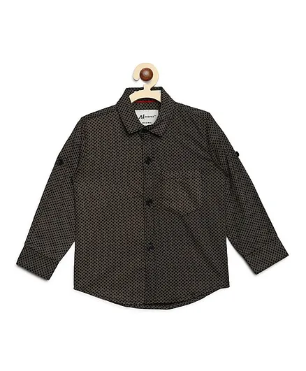 AJ Dezines Full Sleeves Geometric Design Shirt - Black