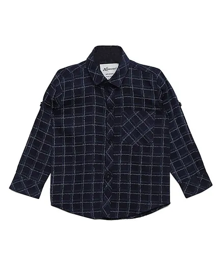 AJ Dezines Full Sleeves Checked Shirt - Navy Blue
