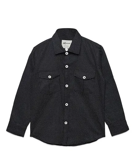 AJ Dezines Full Sleeve Polka Print Cotton Shirt - Black