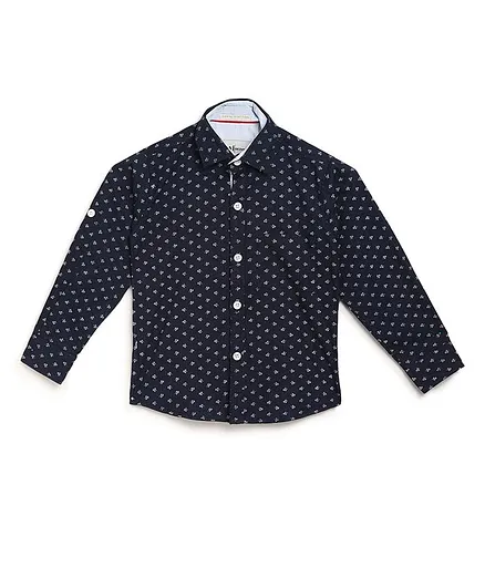 AJ Dezines Full Sleeve Flower Print Cotton Shirt - Navy Blue