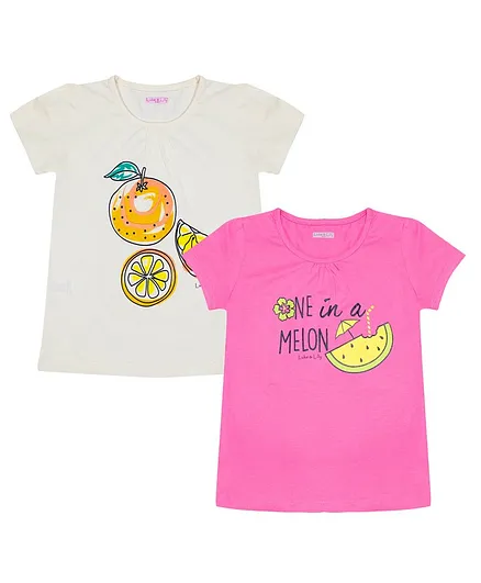 Luke and Lilly  Short Sleeves Fruit Print Pack Of 2 Tee - Pink White